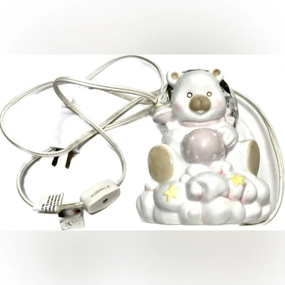 NURSERY NIGHT LIGHT CERAMIC BEAR ON CLOUD with RATTLE & BALL Decoration - Picture 6 of 11